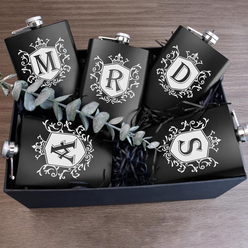 Ugiftcorner Flask for Men with Initials Engraved Stainless Steel Whiskey Hip Flasks for Liquor with Funnel 8 OZ Monogrammed Groomsmen Gifts Personalized Christmas Birthday Dad Gifts for Him Letter R - Image 5